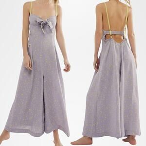 Free People Intimately Coming Home Romper Playsuit Lavender Floral Wide Leg M